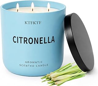 Citronella Candles Outdoor - 14.1oz Large 3 Wick Jar Candle with 80 Hour Burn, Natural Soy Wax, Non-Toxic Outdoor Candle for Patio, Camping, Backyard & Home