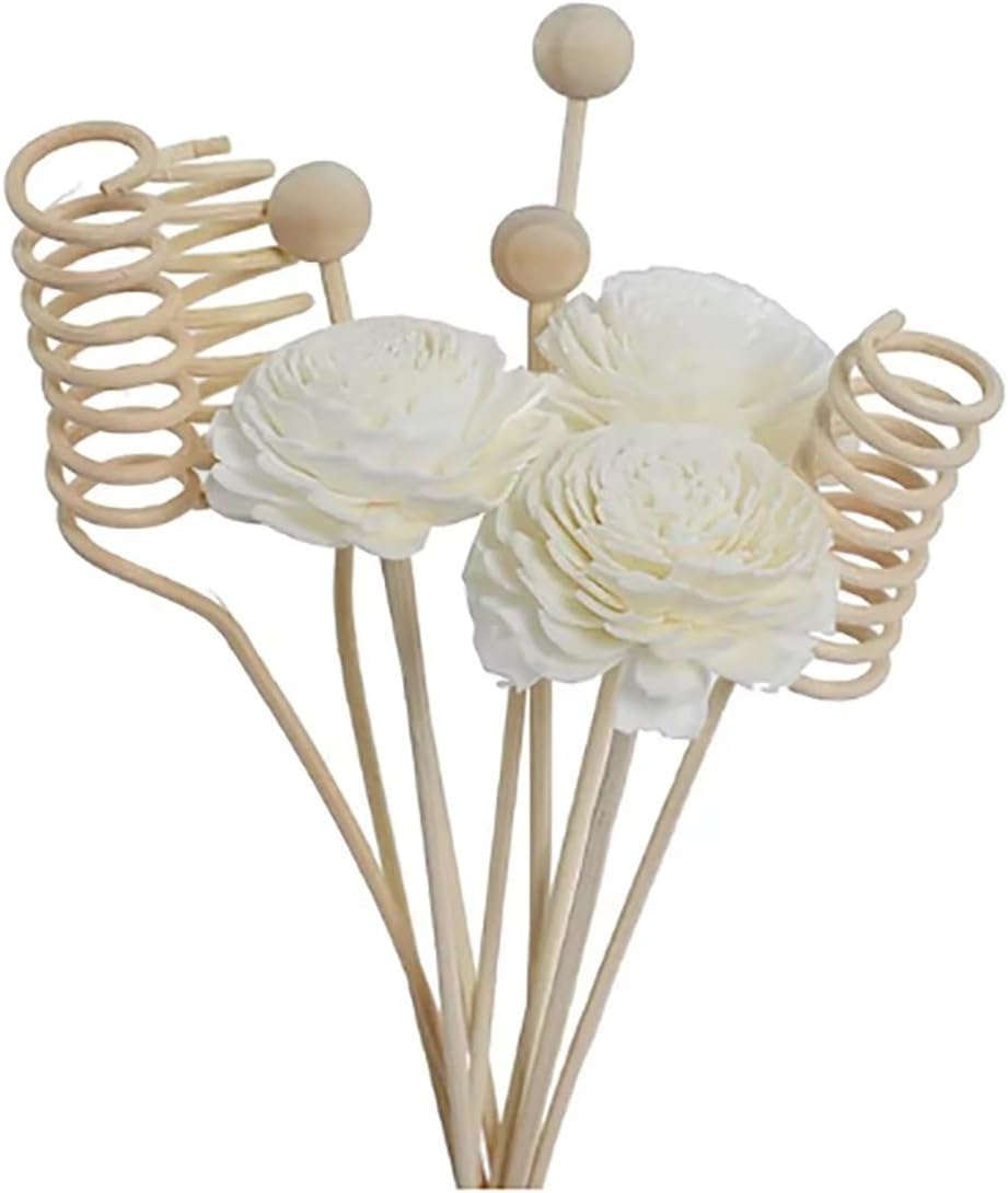 Reed Diffuser Sticks Set, 9 Pcs Rattan Reed Fragrance Diffuser and Artificial Flower Replacement Refill Rattan Sticks for Home Office Decor