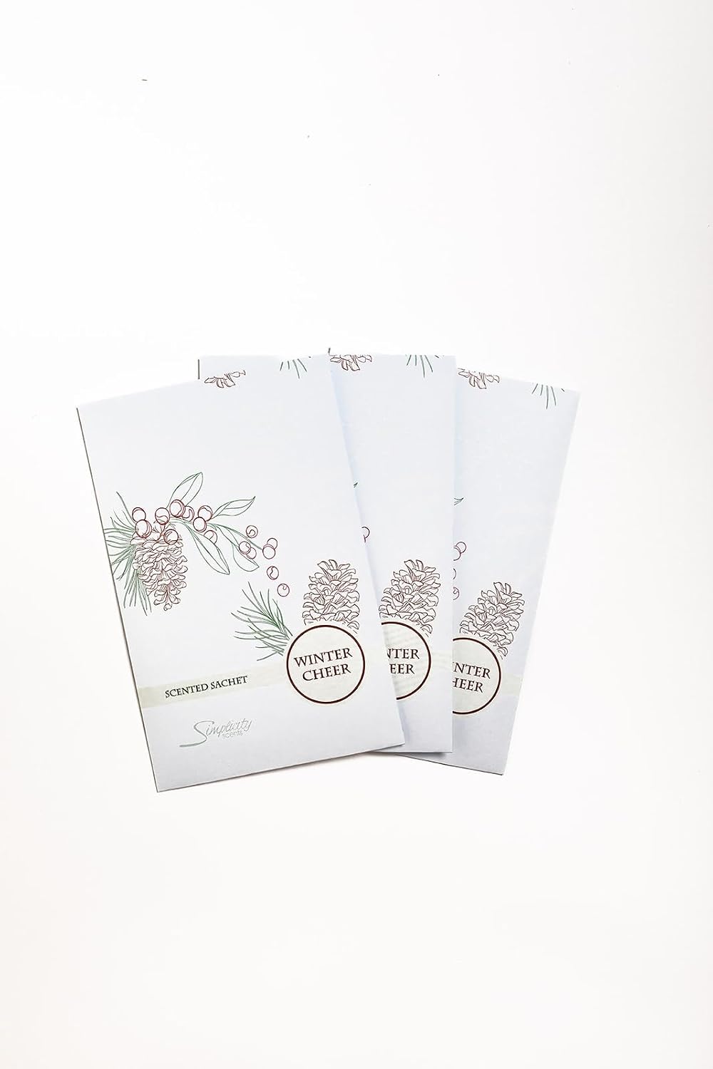 Floral Simplicity Winter Cheer Scented Sachets Pack of 3, Fall &amp; Winter - Long-Lasting Scented Bags, Home Fragrance, Air Freshener &amp; Deodorizer for Closet, Room, Drawer, or Cars, Made in USA