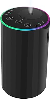 Waterless Essential Oil Diffuser, 7 Colors LED Light, Battery Powered Mini Scent Air Machine, Aromatherapy Mist Diffuser for Home Room Car Office，Black Aluminum Alloy (Black-LED)