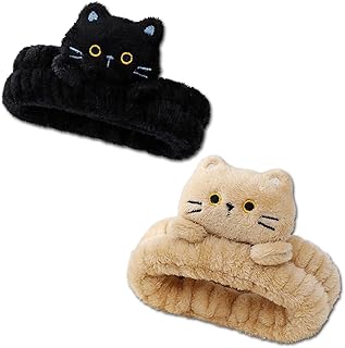PERFECTSIGHT Spa Headband for Washing Face, 2 Pack Cute Hair Band for Shower Yoga Beauty Skincare Party, Soft Fluffy Makeup Headband, Kawaii Facial Headbands for Woman Girls, Kitty