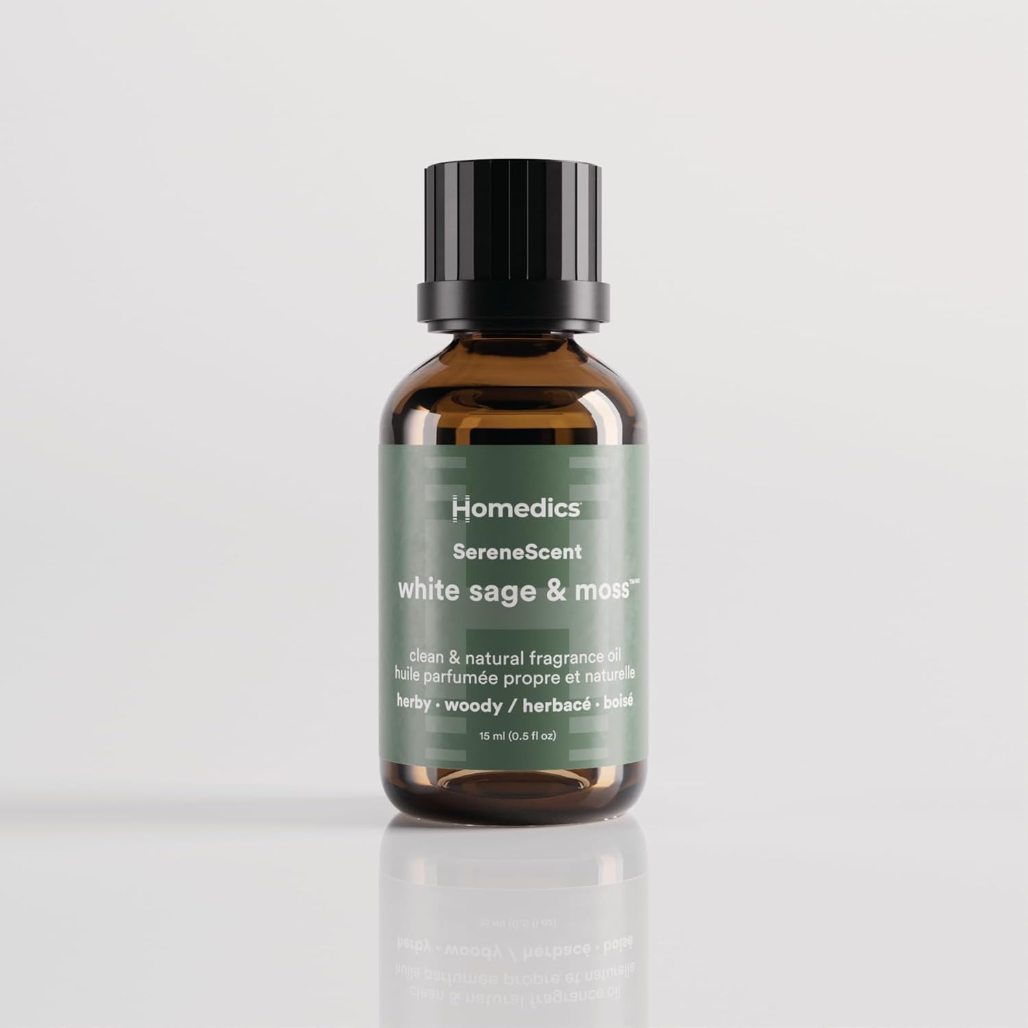 Homedics SereneScent White Sage & Moss Fragrance Oil 15ml | Herbal Woody Blend with Bergamot, Sea Salt & Lavender | USDA Biobased Essential Oil Diffuser Scent | Waterless Cold Air
