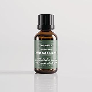 Homedics SereneScent White Sage & Moss Fragrance Oil 15ml | Herbal Woody Blend with Bergamot, Sea Salt & Lavender | USDA Biobased Essential Oil Diffuser Scent | Waterless Cold Air