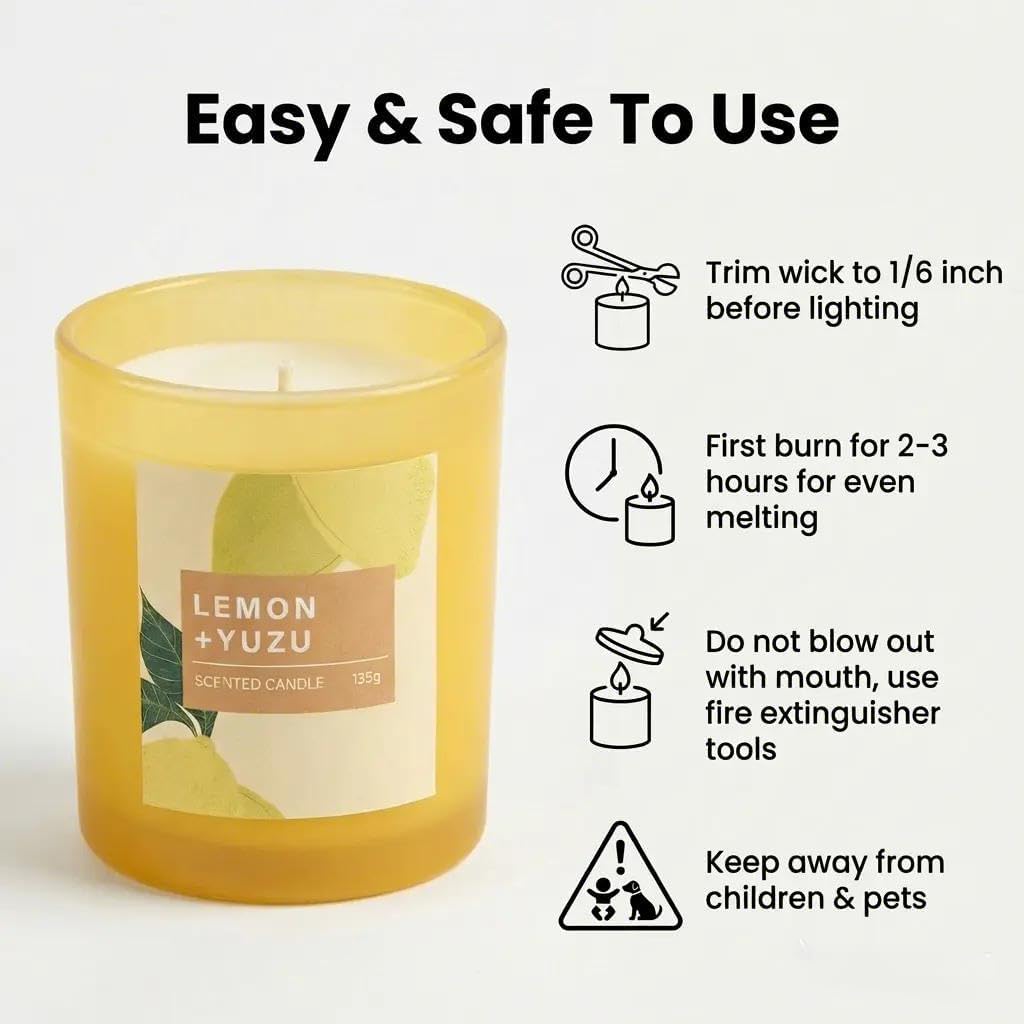 Lemon Scented Candle – 4.76 oz (135g) Natural Soy Wax, 30-Hour Clean Burn, Elegant Glass Jar, Home Fragrance & Thoughtful Gift for Home (Lemon)