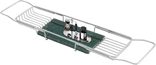 Expandable Bathtub Tray Caddy, Stainless Steel Bath Table Tray Adjustable & Rustproof Bath Caddy Bath Organizer Tub Shelf with Marble Board for Spa, Relaxation, Bath Bombs (Silver + Green)