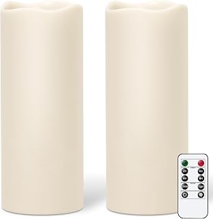 GenSwin Waterproof Large Flameless Candles with Remote for Lanterns, 2 Pack 4" x 10" Battery Operated with Timer, LED Pillar Candles Flickering for Indoor Outdoor Lanterns, Long-Lasting for Decor