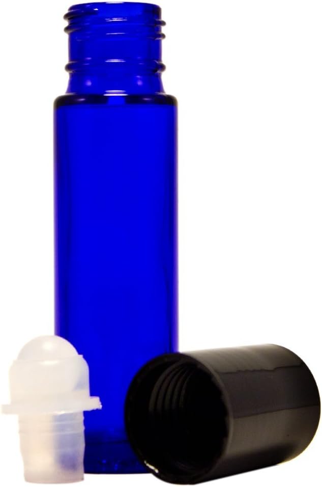 GreenHealth - Pack of 12 - Aromatherapy Glass Roll on Bottles, 10ml (1/3oz) Cobalt Blue Glass