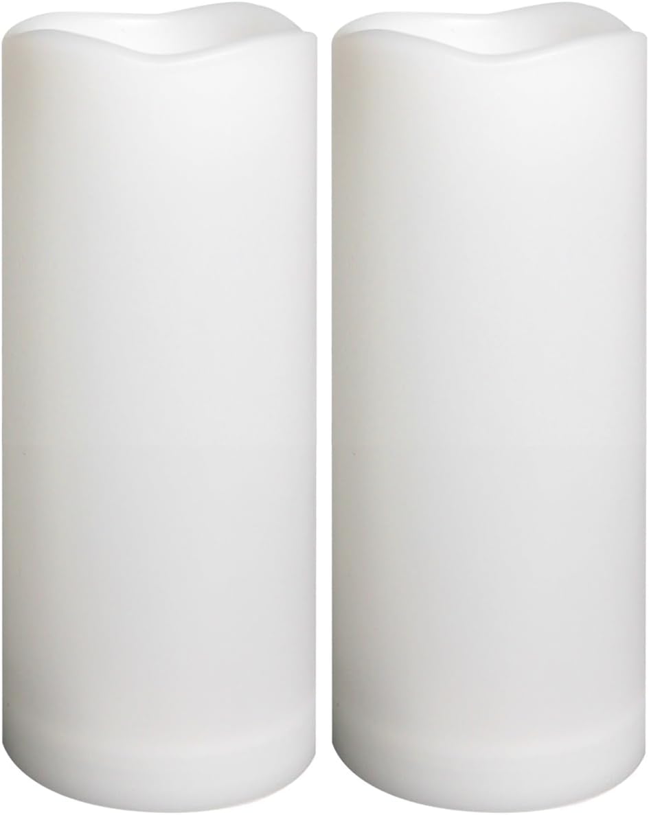 Waterproof Outdoor Battery Operated Flameless Candles with Auto Timer Flickering Plastic Resin Electric LED Pillar Lights for Lantern Patio Garden Wedding Party Decorations 3x7 Inches 2 Pack White