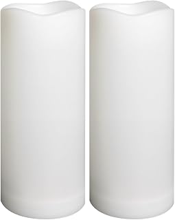 Waterproof Outdoor Battery Operated Flameless Candles with Auto Timer Flickering Plastic Resin Electric LED Pillar Lights for Lantern Patio Garden Wedding Party Decorations 3x7 Inches 2 Pack White