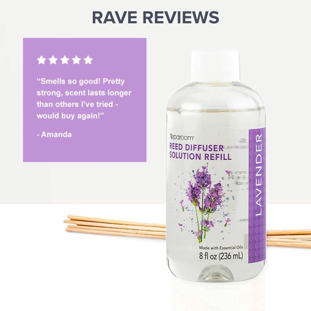 SpaRoom Reed Diffuser Oil Refill – Lavender Scent, 8oz Bottle for Home Fragrance, Calming and Relaxing Blend for Bedroom, Bathroom, or Office, Long Lasting Air Freshener, Aromatherapy Use