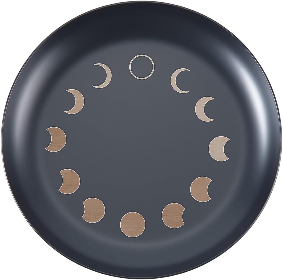 CREATCABIN Moon Phase Altar Ritual Plate Dish Stainless Steel Flat Bowl Black Jewelry Tray Round Tarot Offering Bowl Dish Candle Trinket Holder for Incense Burner Dowsing Divination 4 Inch