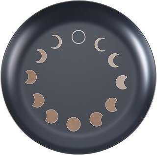 CREATCABIN Moon Phase Altar Ritual Plate Dish Stainless Steel Flat Bowl Black Jewelry Tray Round Tarot Offering Bowl Dish Candle Trinket Holder for Incense Burner Dowsing Divination 4 Inch