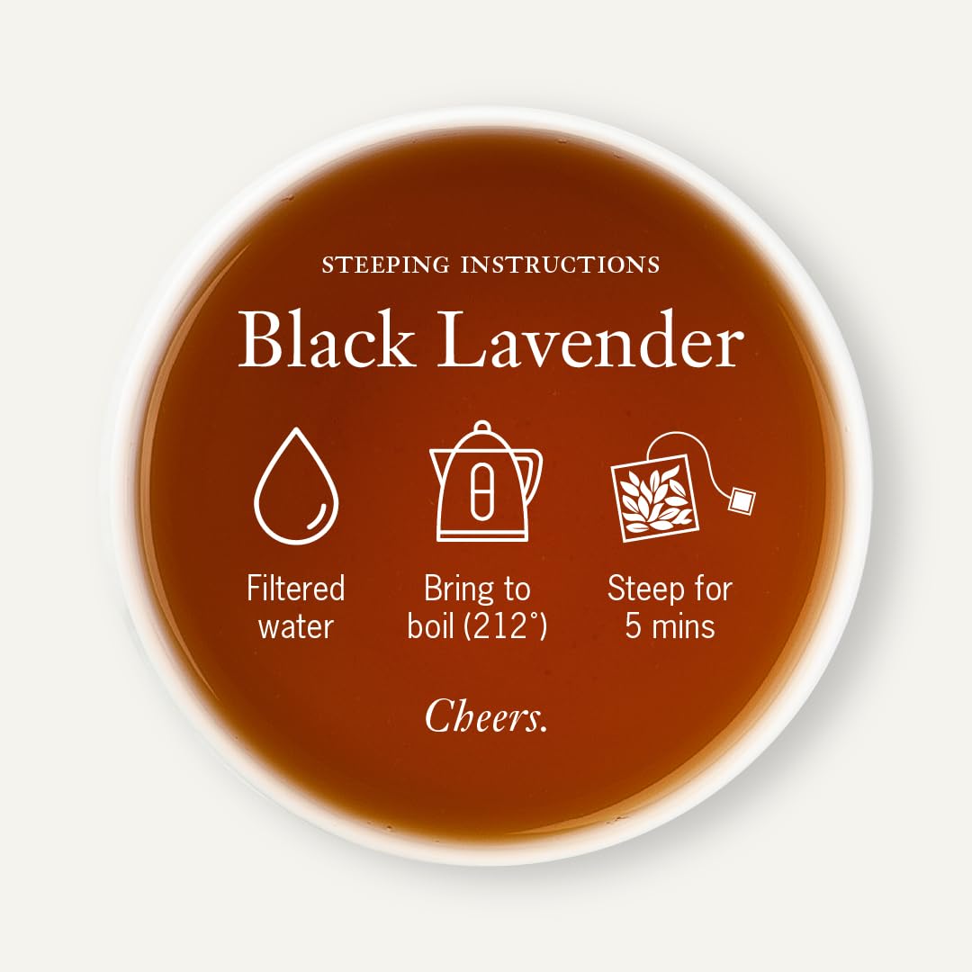 Steven Smith Teamaker Black Lavender No. 14, Lady Grey, Caffeinated, Sugar-Free, Sustainably Grown Full Leaf Black Tea Bags, 15 Sachets, 1.32oz each