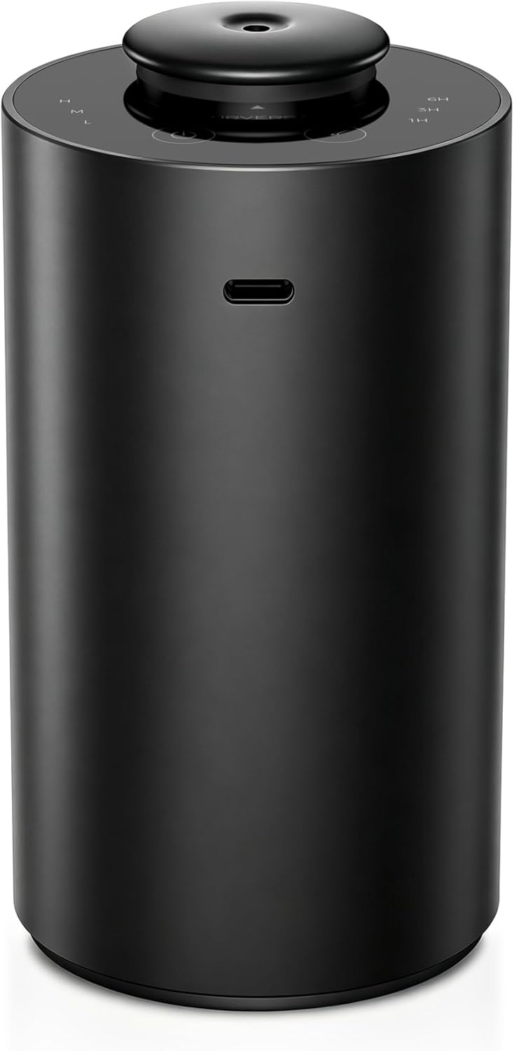 Airversa Waterless Essential Oil Diffuser for Home Aromatherapy Scent Diffusers with 3 Countdown Timer Settings or Timer-Off, 3 Mist Levels for Car Room Studio Office, ANX Premium Metal Black