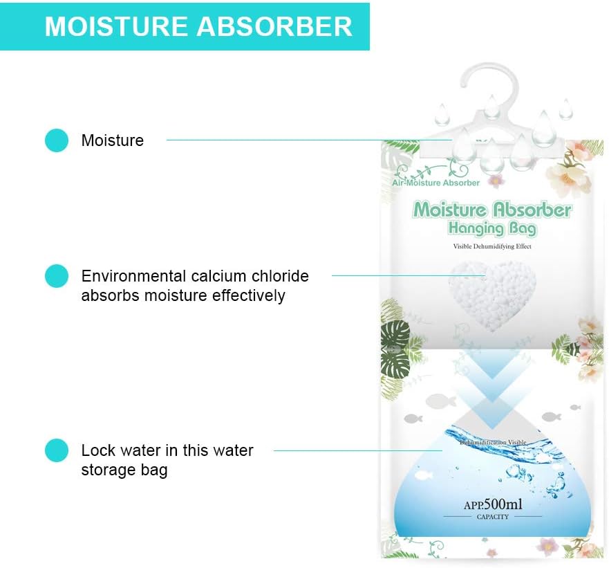 CANAGER Hanging Moisture Absorber-10 Packs, Hanging Dehumidifier Bags for Closet,Bedroom and kitchen,Fragrance Free,Moisture Absorb 12.5OZ