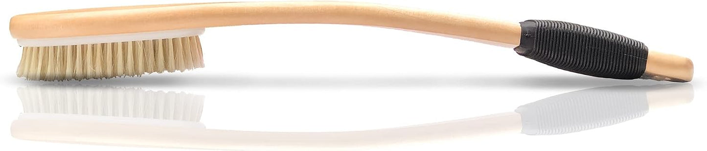 OWIIZI Bath Brush with Cellulite Massagers, Wooden Curved Long Handle Antiskid Dry Brushing Body Brush for Exfoliating, Natural Bristle Back Scrubber for Shower Use Wet or Dry for Men Women Elders