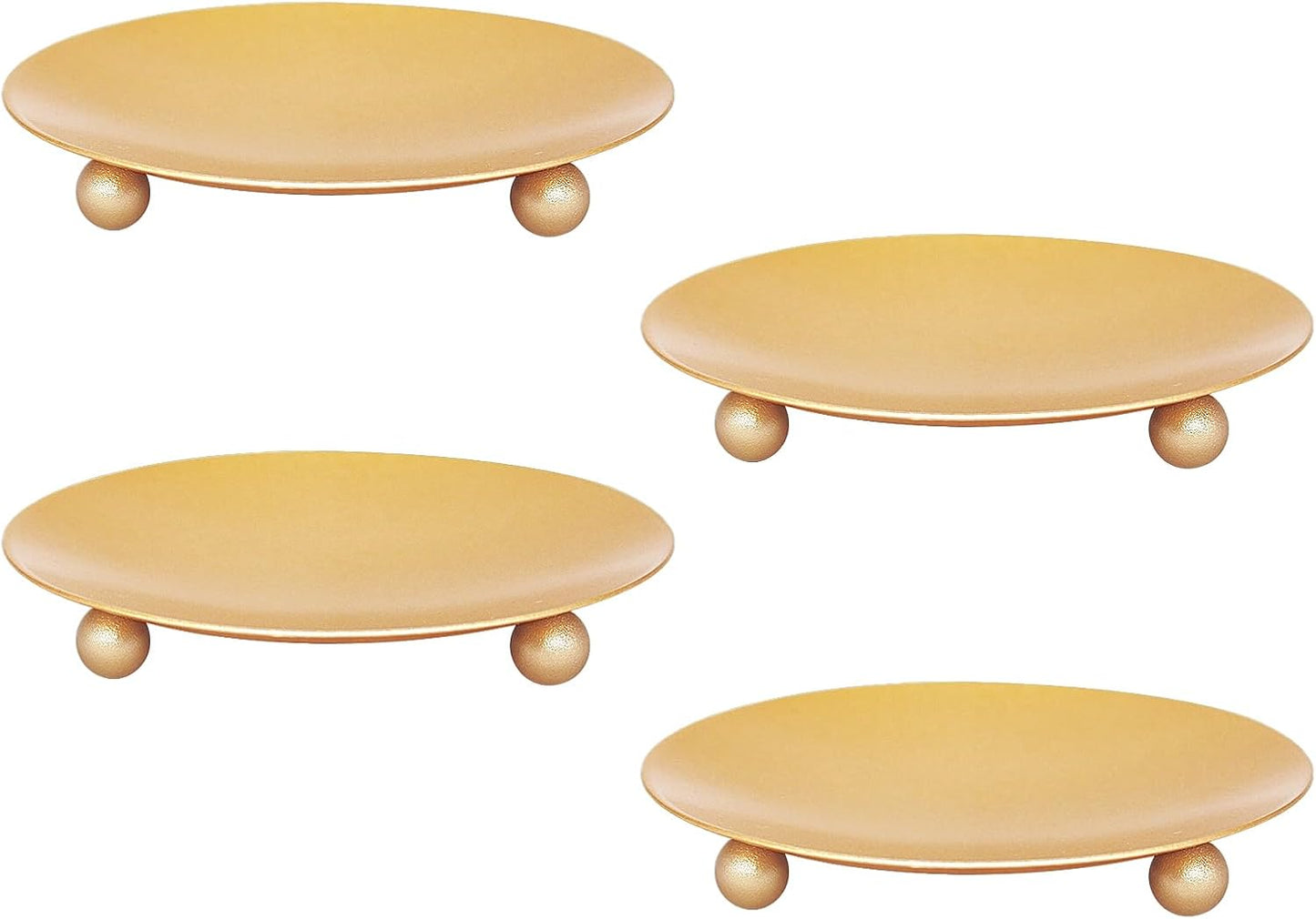 Candle Holder Decorative Iron Plate,Candle Stand for LED & Wax Candles,Spa,Bathroom,Weddings,4.33x0.78inch,Set of 4 (Gold)
