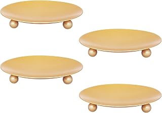 Candle Holder Decorative Iron Plate,Candle Stand for LED & Wax Candles,Spa,Bathroom,Weddings,4.33x0.78inch,Set of 4 (Gold)