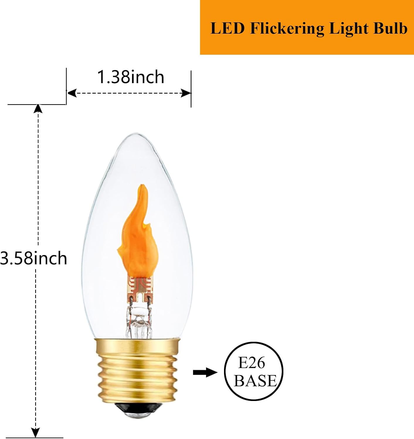 Sunaiony LED Flickering Light Bulbs E26 Flame Effect Bulb Standard Base, Fire Light Bulbs for Halloween Christmas Decoration, 2 Pack