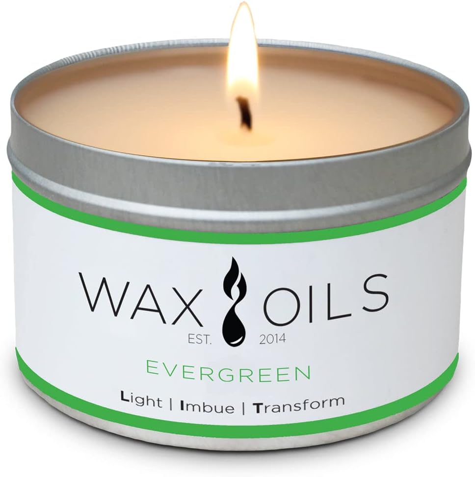 Wax and Oils Soy Wax Aromatherapy Scented Candles (Evergreen) 8 Ounces. Single