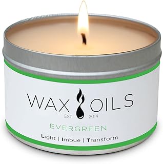 Wax and Oils Soy Wax Aromatherapy Scented Candles (Evergreen) 8 Ounces. Single