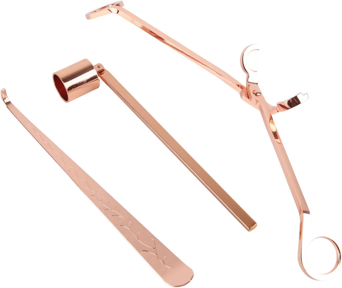 Rose Gold Candle Wick Trimmer Set, Stainless Steel Cutter, Wick Snuffer, Dipper, Bell Snuffer with Elegant Carving for Home Decor and Candle Lovers