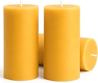 Beeswax Candles Pillar 3 Pack, 2x4 Inch Non Toxic Bees Wax Candle for Home, 35 Hour Natural Honey Scented Pillar Candle for Air Purification, Emergency, Meditation