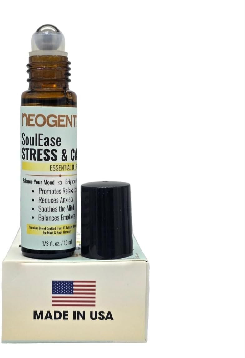 SoulEase Stress & Calm Essential Oil Roll On – Made from 10 Premium Calming Botanicals – Soothing Floral • Warm Wood • Gentle Citrus – 100% Natural Oil – 10ML