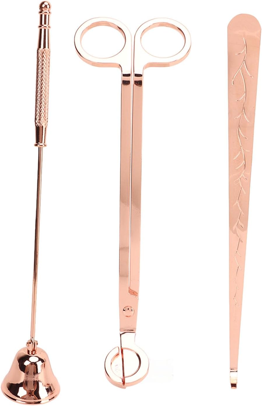 3pcs Candle Wick Trimmer Set, Stainless Steel Candle Accessory Kit with Wick Dipper and Snuffer, Rose Gold Candle Care Tools for Safe Burning and Longer Candle Life