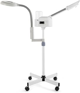 Professional Facial Steamer 2 in1 Steamer for Face 5X LED Magnifying Lamp Facial Steamer for Esthetician Beauty Face Equipment Use at Home or Salon（White）