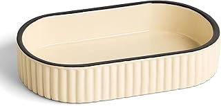 Preston Lane Signature Ceramic Tray – Handmade in Portugal with Fluted Edges & Hand-Painted Trim – Decorative Organizer or Home Accent, Medium, Alabaster 7 x 4.3 x 1.3