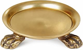 Gold Clawfoot Candle Dish, Round Footed Decorative Tray for Candles, Jewelry & Trinkets, Vintage Gold Pedestal Bowl for Coffee Table, Vanity, Bathroom & Entryway Decor