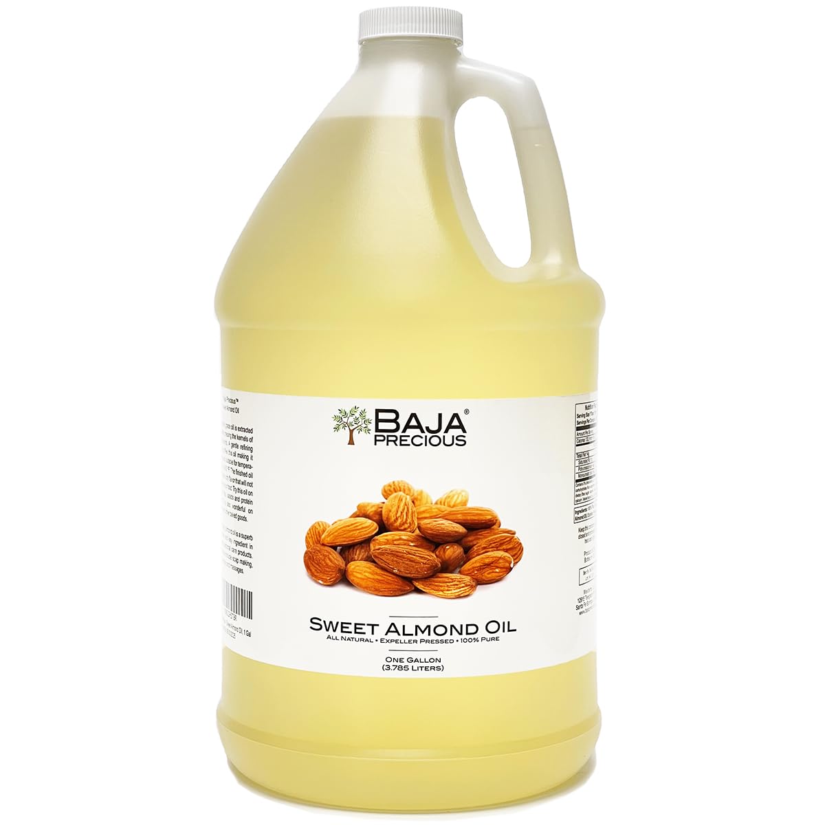 Baja Precious - Sweet Almond Oil, 100% Pure, 1 Gallon Jug - Food Grade Perfect for Cooking, Cosmetics, Massages, Soapmaking & More
