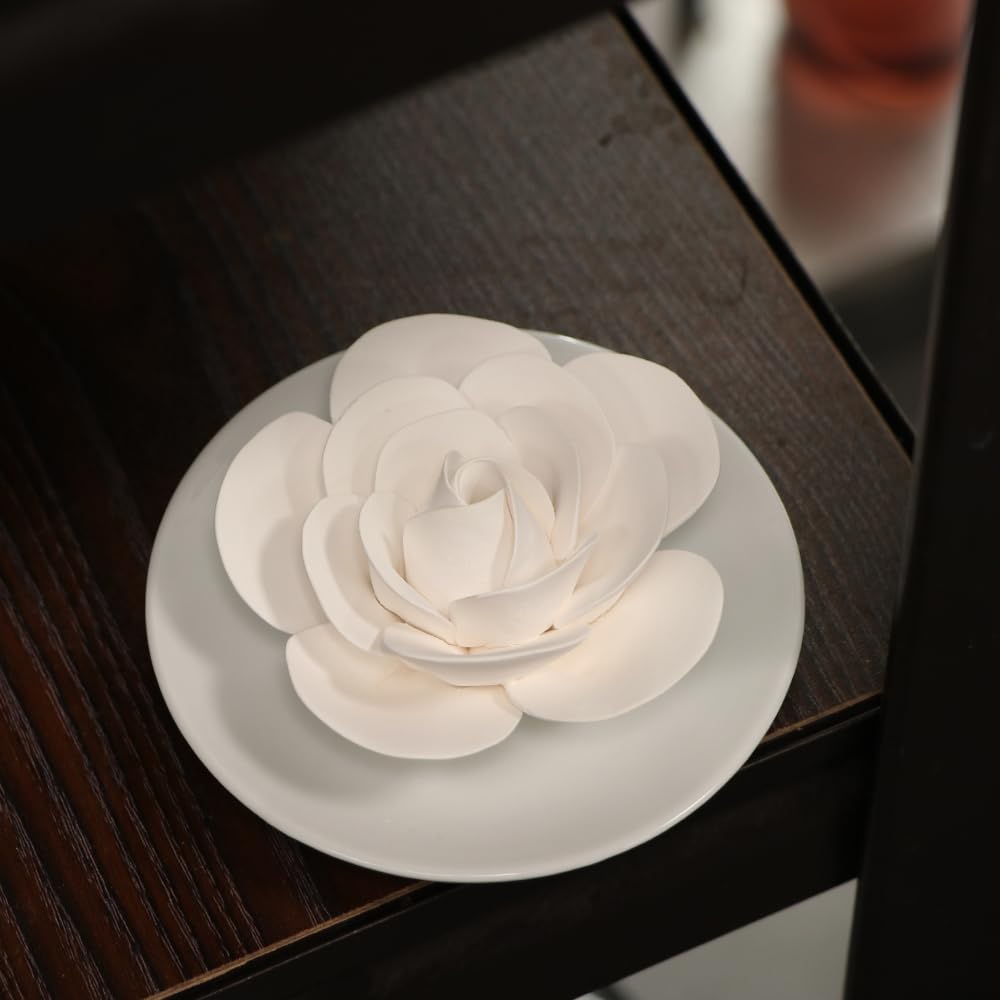 Passive Diffuser for Essential Oil-Ceramic Diffuser Non Electric Oil Diffusers for Small Mini Room, Desk Decorative, Bathroom (White Camellia)