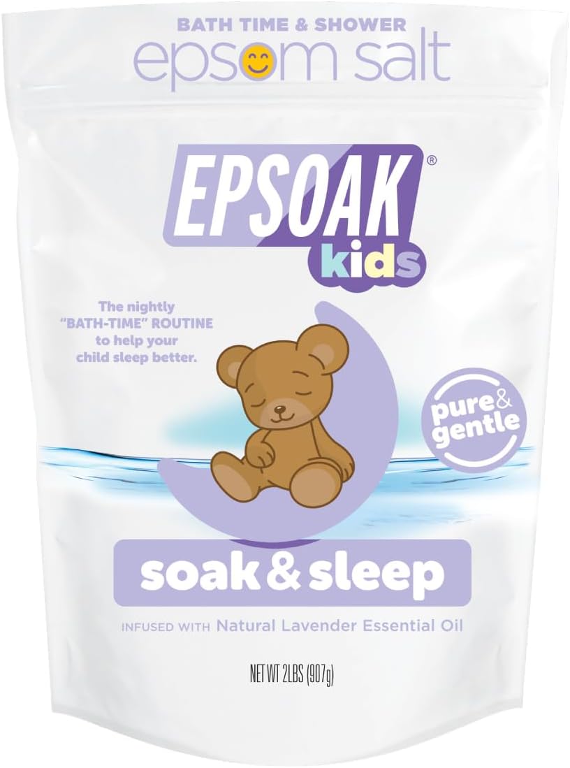 Epsoak Kids Epsom Salt 2 lb. USP Magnesium Sulfate with Lavender Scent Resealable Epsom Salt Bag, Made in The USA, Cruelty-Free Certified