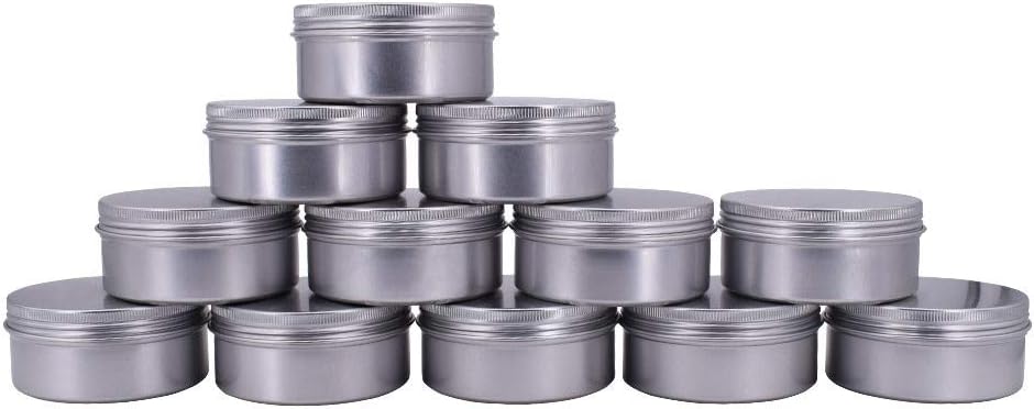 6-Ounce 12 Pack 180ml Empty Silver Round Aluminum Tin Cans Screw Top Metal Tins Aroma Hair Wax Tins Cosmetic Container Organization for Accessories DIY Beauty Salve Crafts Spice Candles