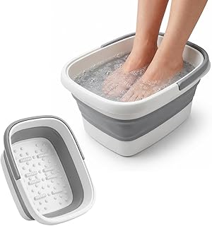 AllSett Health Collapsible Foot Bath – Advance Feet Soaking Tub with Portable Design and Handle – Foldable Pedicure Foot Spa Basin – Compact and Lightweight Soak Tub with Acupressure Points, White