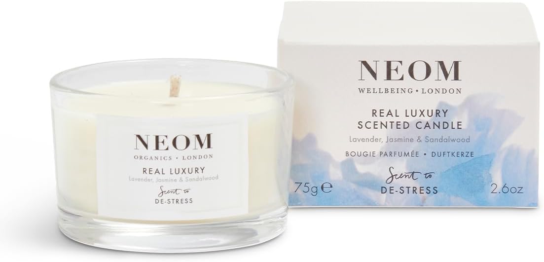 NEOM - Candle, Travel Size | Lavender, Jasmine & Rosewood | Scented Candles for On-The-Go | Luxury Aromatherapy Candles | Essential Oil Candle | Tranquil & Relax | Signature De-Stress Scent