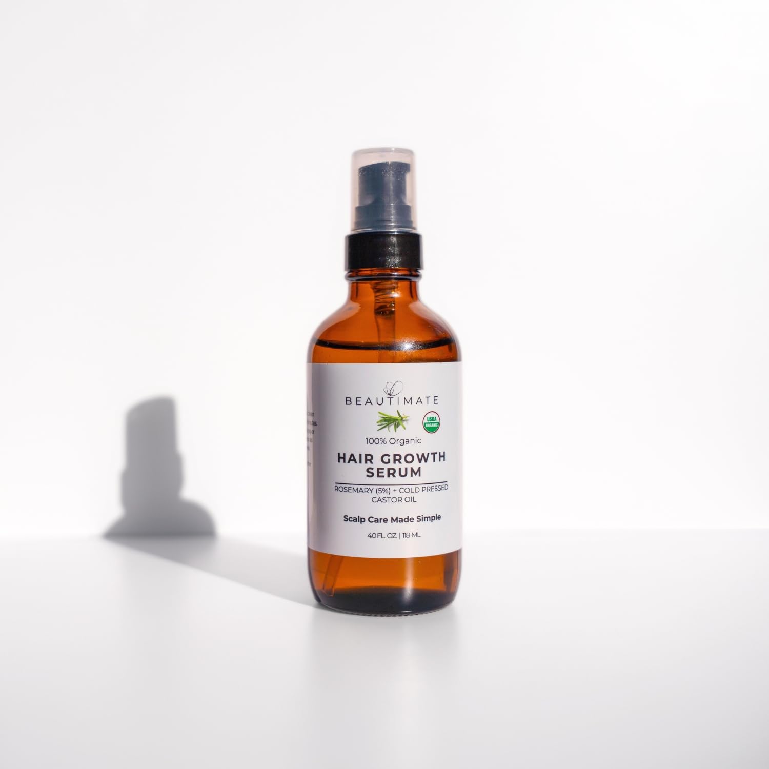 beautimate USDA Organic Rosemary Hair Growth Serum – 5% Rosemary & Castor Oil Blend for Thicker, Fuller Hair – Natural Scalp Treatment for Thinning Hair – Made in USA, Vegan, Cruelty-Free, Jumbo 4oz