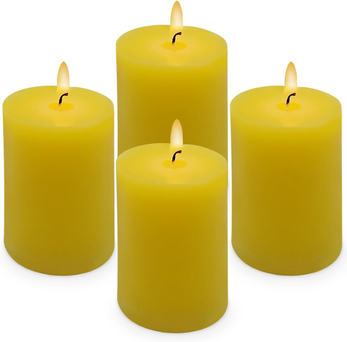 Small Yellow Citronella Scented Pillar Candles 24 Hours 2x3 Inch Dripless Cylinder Candles for Patio Home Garden in Summer, 4 Packs