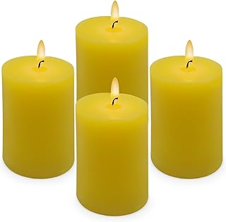 Small Yellow Citronella Scented Pillar Candles 24 Hours 2x3 Inch Dripless Cylinder Candles for Patio Home Garden in Summer, 4 Packs