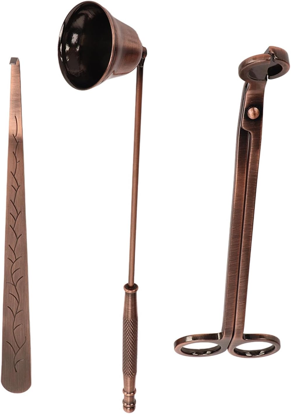 Candle Accessory Set 3 Piece Kit Stainless Steel Wick Trimmer Bronze Candle Snuffer and Cutter Tools for Candle Enthusiasts and Home Decor