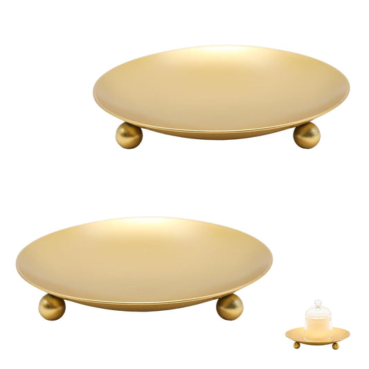 2Pcs Iron Plate Candle Holder Set - 4.33 Inch Decorative Pedestal Candle Stands for Home, Wedding, and Birthday Parties