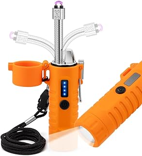 LcFun Electric Lighters Rechargeable Lighters Flexible Neck Dual Arc Electronic Lighter USB C Lighter with LED Battery Indicator and Flashlight for Candle, Camping, Hiking, Outdoor Adventure