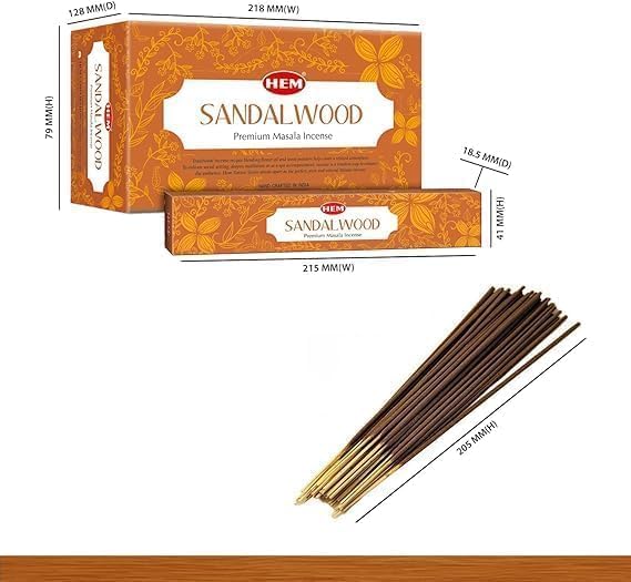 HEM Sandalwood Incense Sticks 100g – Premium Aromatic Fragrance for Relaxation, Meditation, and Spiritual Purity – Long-Lasting, Eco-Friendly, and Handcrafted for Home & Office