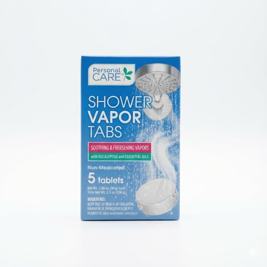 Personal Care Shower Vapor Tabs, Eucalyptus and Essential Oils, Soothing and Refreshing, 5 Tablets, 1.06 oz Each