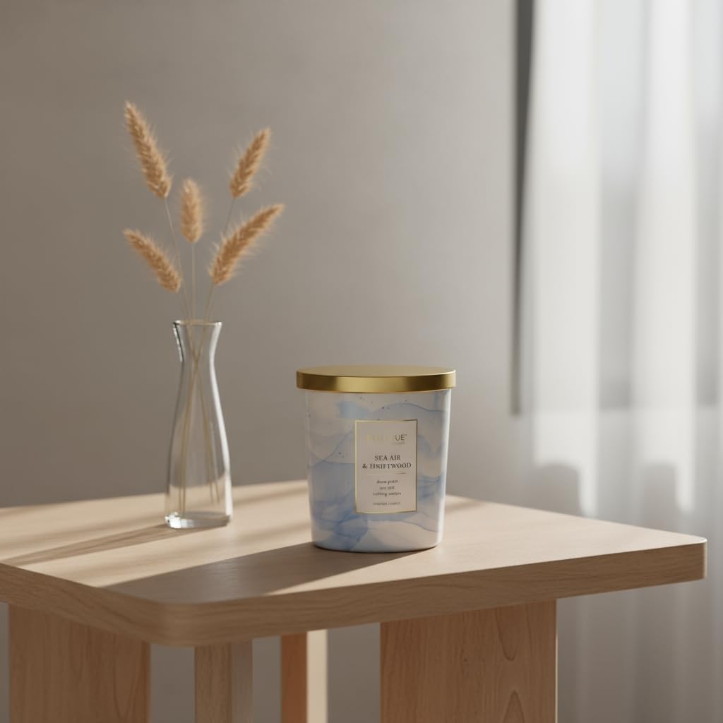 Bellevue Luxury Fragranced Candle, 12 OZ, Soy Blend Wax,Essential Oils, Long-Lasting Burn, Home Fragrances, Aromatherapy Home Scented Candles Scent: Sea Air & Driftwood