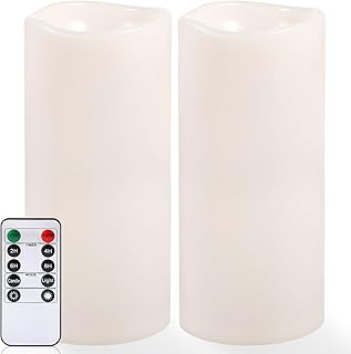 NURADA Large Outdoor Flameless Candles 12" x 5" - Waterproof LED Pillar Flickering Candle Battery Operated with Timer Remote Control for Patio Porch Lanterns Decor - Long Lasting Set of 2