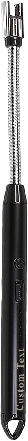 Custom Extra Long Electric Lighter, USB Rechargeable Candle Lighter, Reusable Electric Lighter with Charger for Indoor and Outdoor, Camping Essential for Men and Women, Engravable Designs (Black)