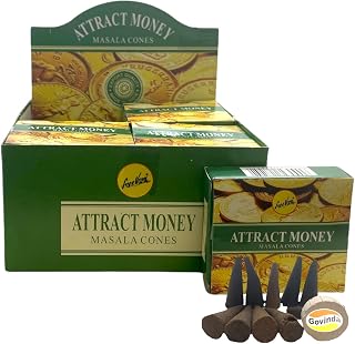 Sreevani Natural Masala Incense Cones and Holder Bundle, 120 Cones Total, Attract Money